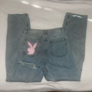 PacSun x Playboy jeans with pink bunny on back pocket and rip under the butt 💖
